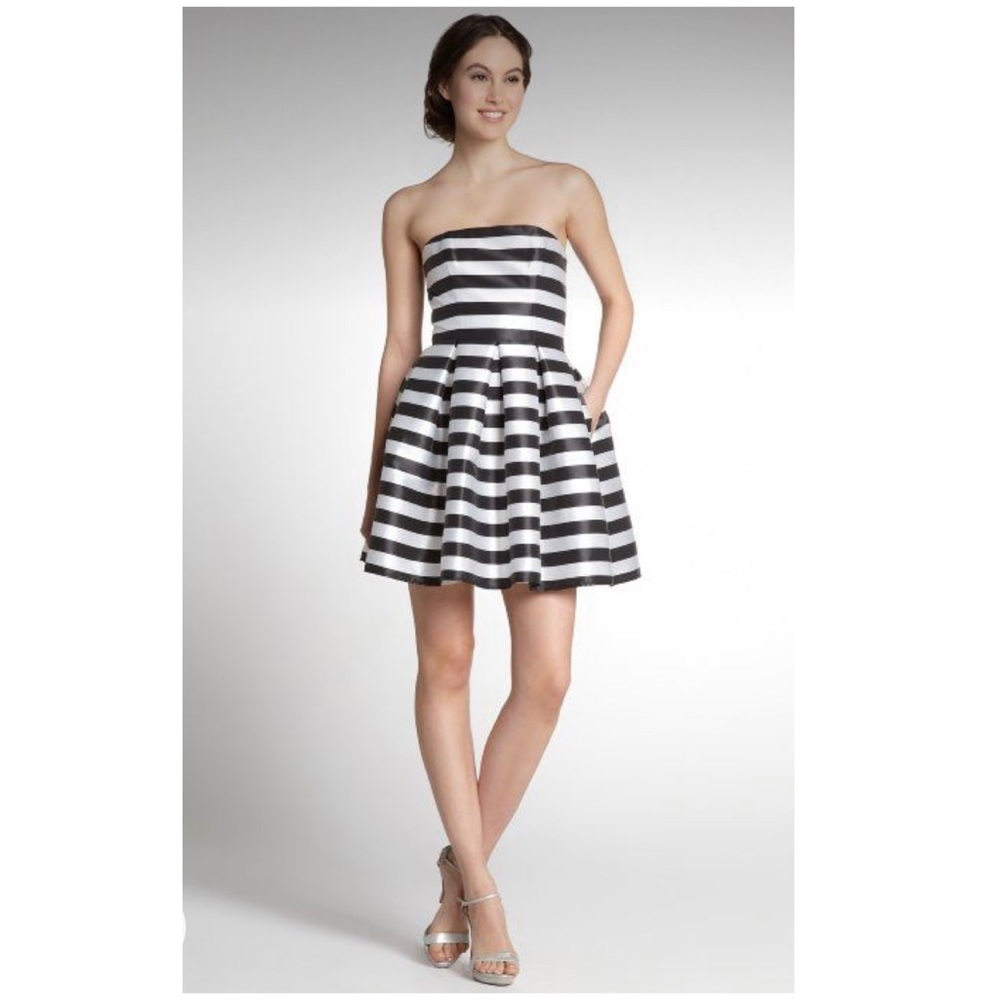 ABS Strapless Woven Black & White Cocktail Dress